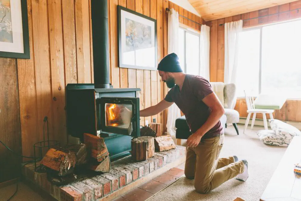 Direct-vent gas fireplace in a four-season sunroom near Hartville