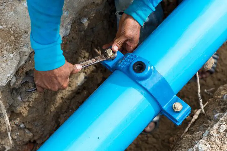 New quarter-turn main shutoff valve on a water service line in a Canton basement